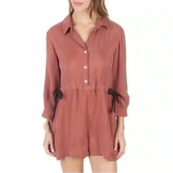 Sandro Paris Romper Feu Side Tie Playsuit Shorts Jumpsuit Cinnamon EU36 US4 - Picture 1 of 16